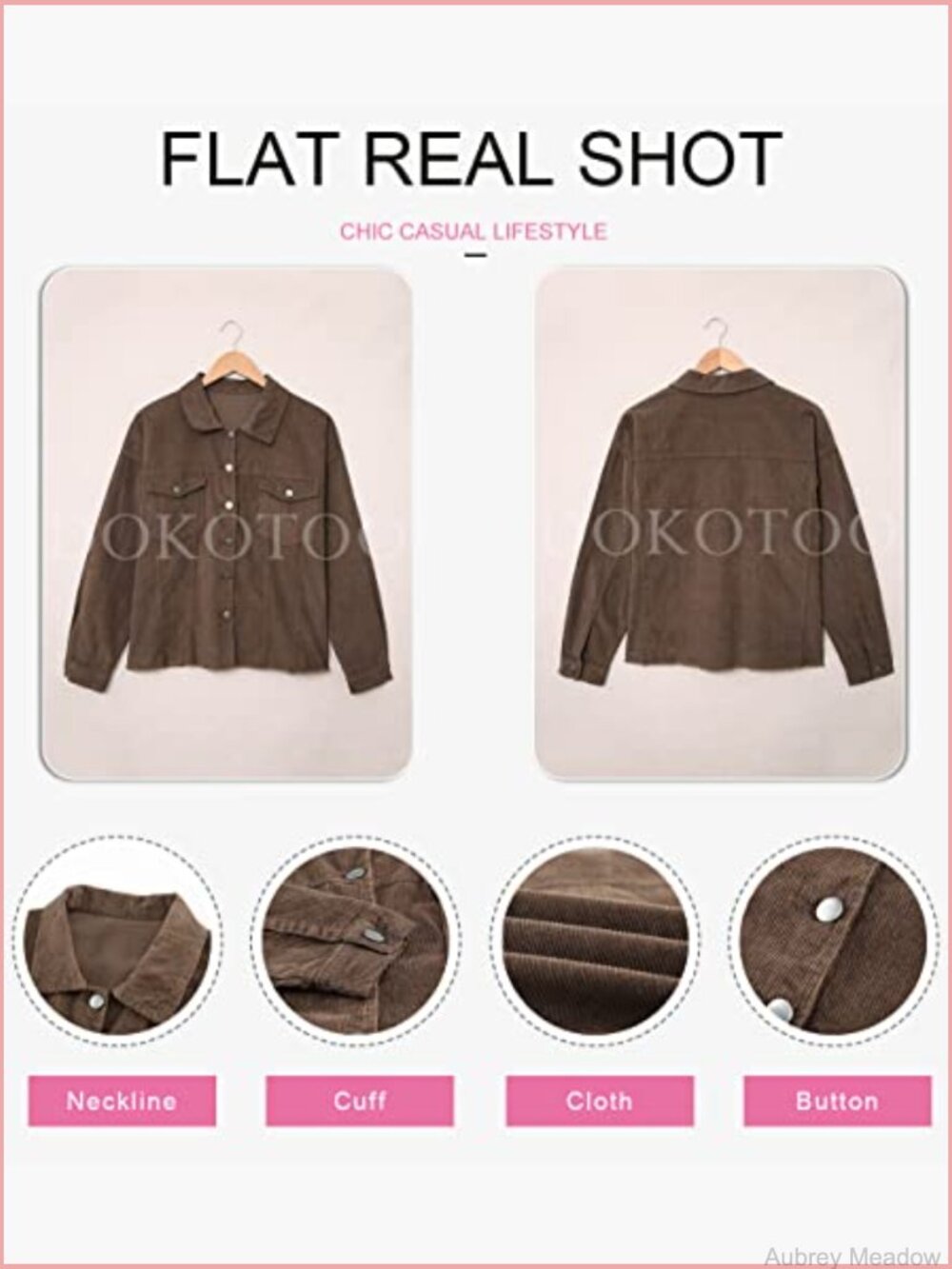 Womens Corduroy Button Down Shacket Long Sleeve Casual Coat Jacket - Picture 4 of 7
